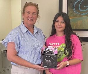 Lara Lakhud, majoring in Business Marketing with Kara Jones, University Librarian.