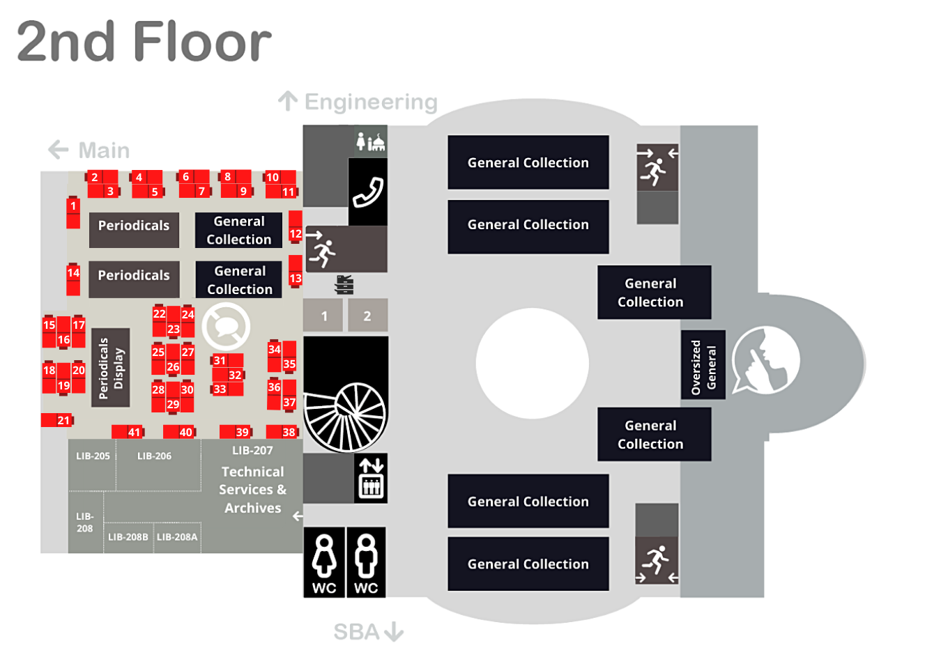 Single Carrel Desk (Silent Study Area) Second Floor Map