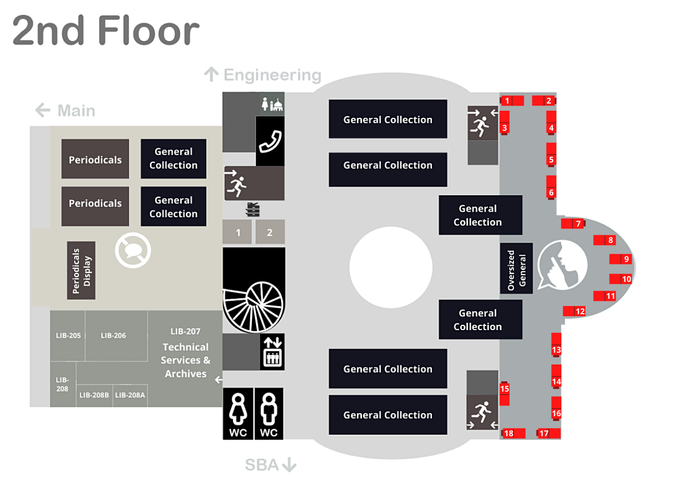 Single Carrel Desk quiet zone 2nd Floor Map